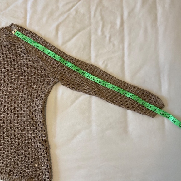 Cynthia Rowley Sweater Open Weave 3/4 Length Sleeve Tan-Size Large - Picture 5 of 7